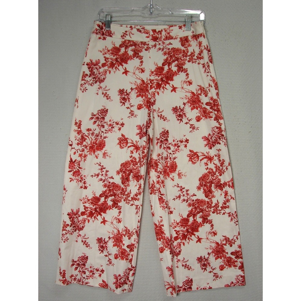 Antonio Melani Stella Pants Wide Leg High Waist Crop Floral Ivory Red Size 4